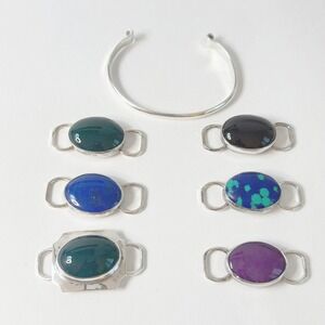 Vintage Mathews Cuff Set, Lapis, Malachite Onyx Sugilite 108g Silver